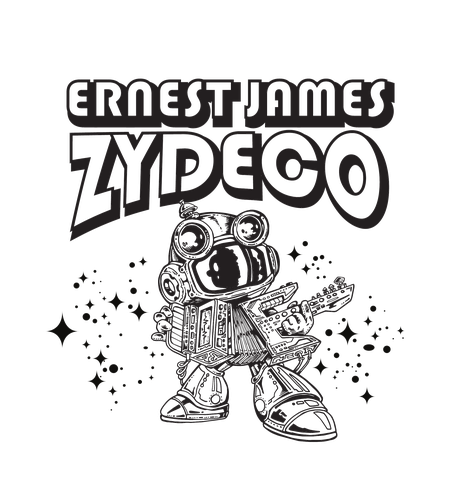 Ernest James Zydeco mascot — a robot with an accordion and guitar